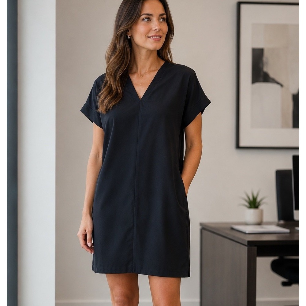 Madewell Tunic Shift Mini Dress V Neck Viscose Black Women's S Boxy Minimalist
